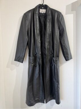 Donna Pelle Women's Black Leather Trench Coat